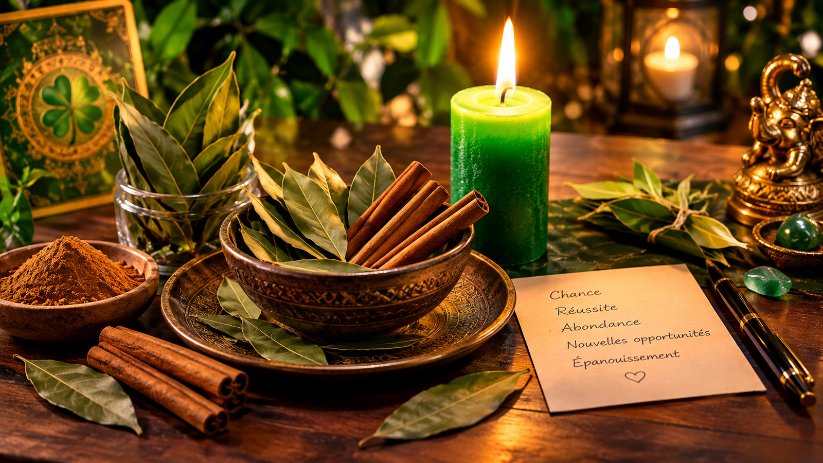 Rituel de chance avec cannelle et feuilles de laurier